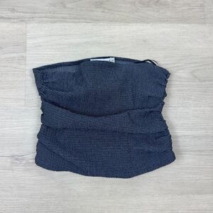 Zara Strapless Tube Top Tank Cropped Ruched Womens Small Navy Blue Stripe